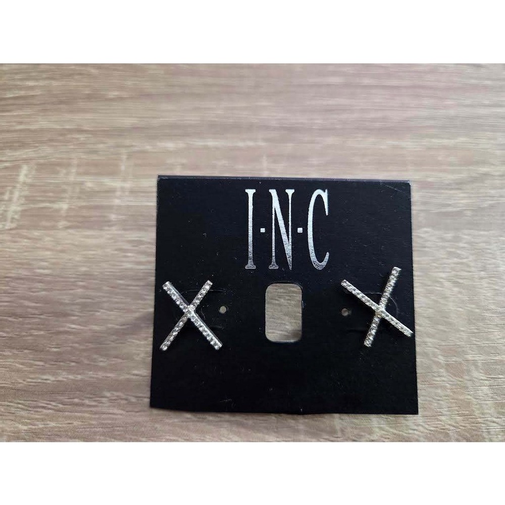 INC International Concepts Silver Tone Pave X Stud Earrings‎ AED3330SH NEW